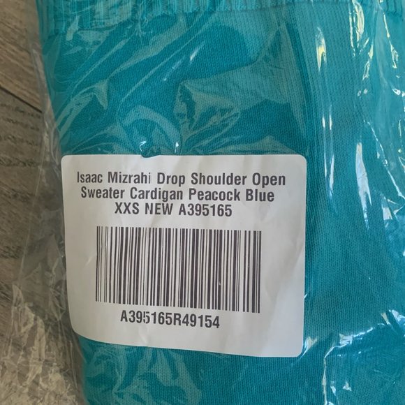 NWT ISAAC MIZRAHI DROP SHOULDER OPEN SWEATER CARDIGAN PEACOCK BLUE XXS - Picture 6 of 7